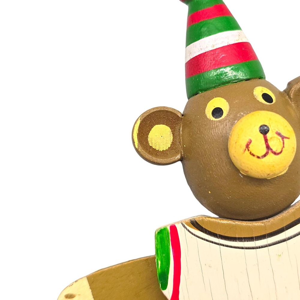 Vintage Wooden Bear Jumping Jack Christmas Ornaments Set 2 Pull String Taiwan - Picture 9 of 15